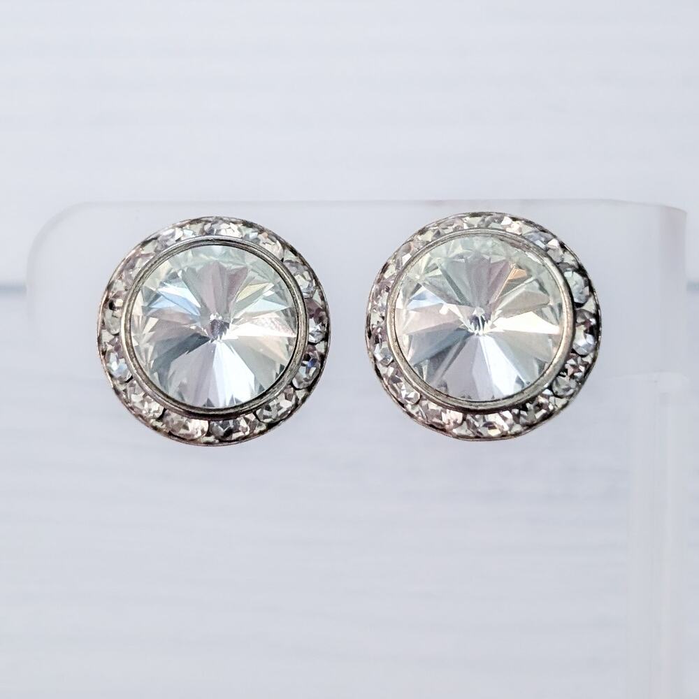 Vintage Clip On Earrings Large Clear with Clear Halo Costume Jewelry